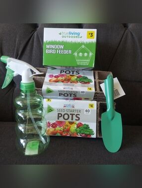 Gardening Kit Seed Starter Pots 2pack, Window Bird Feeder, Spray Bottle+ Shovel